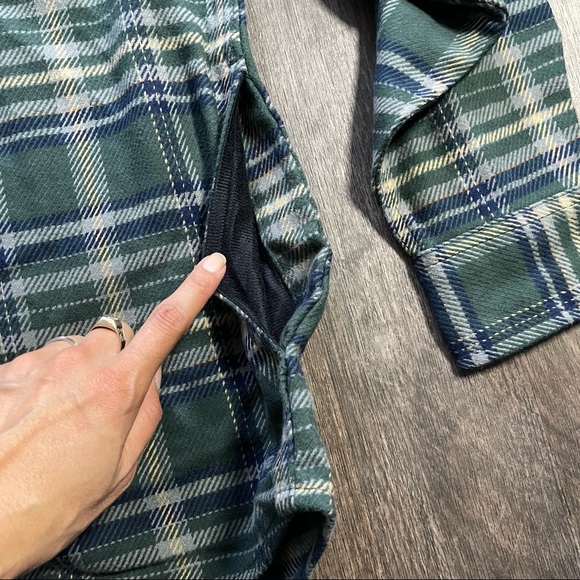 Woolrich Men’s Button Plaid Down Flannel Shirt Olive Lightweight Jacket - Picture 4 of 6